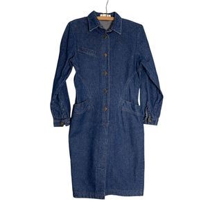 Vintage 90s Denim Western Cowgirl Button Front Dress